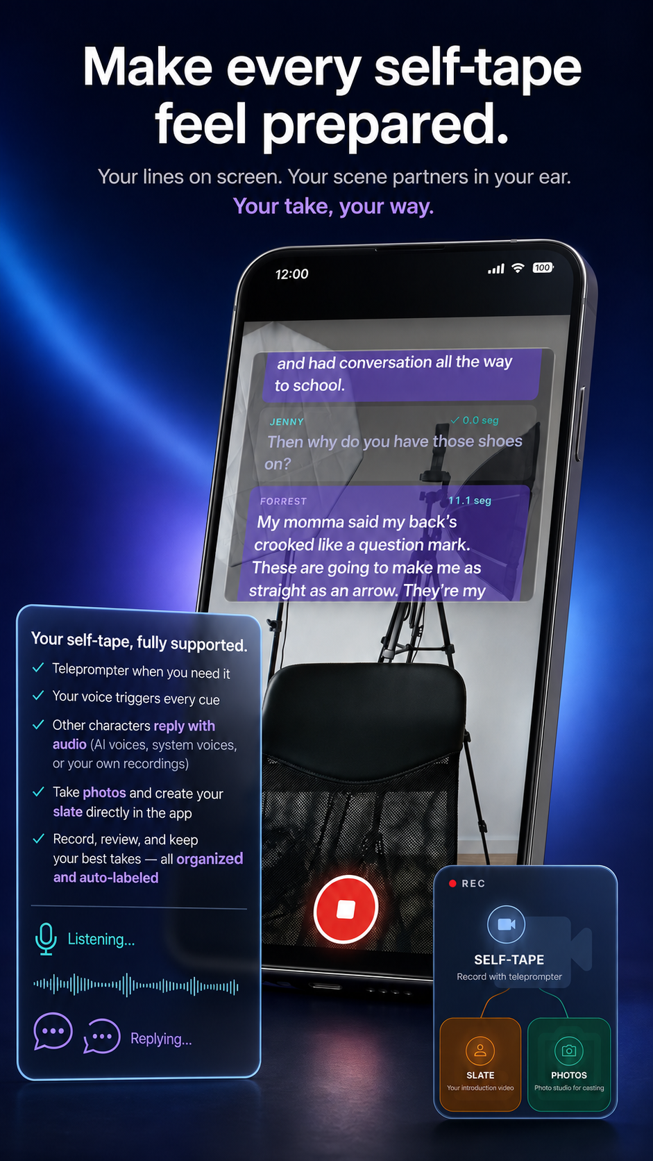 Self-tape recording with teleprompter